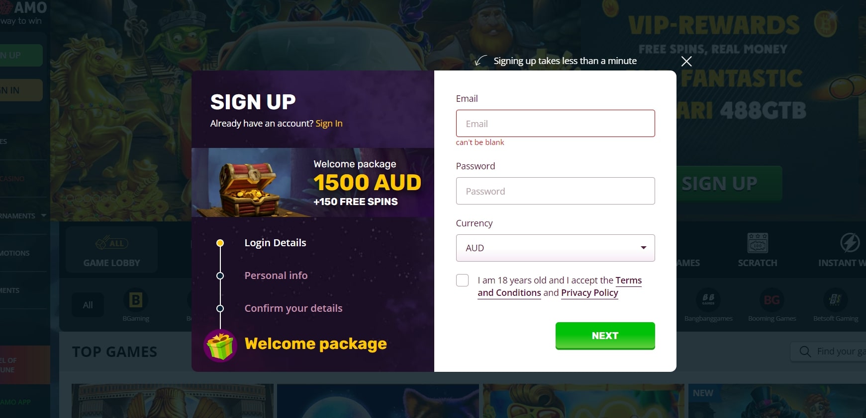 PlayAmo Casino Sign Up