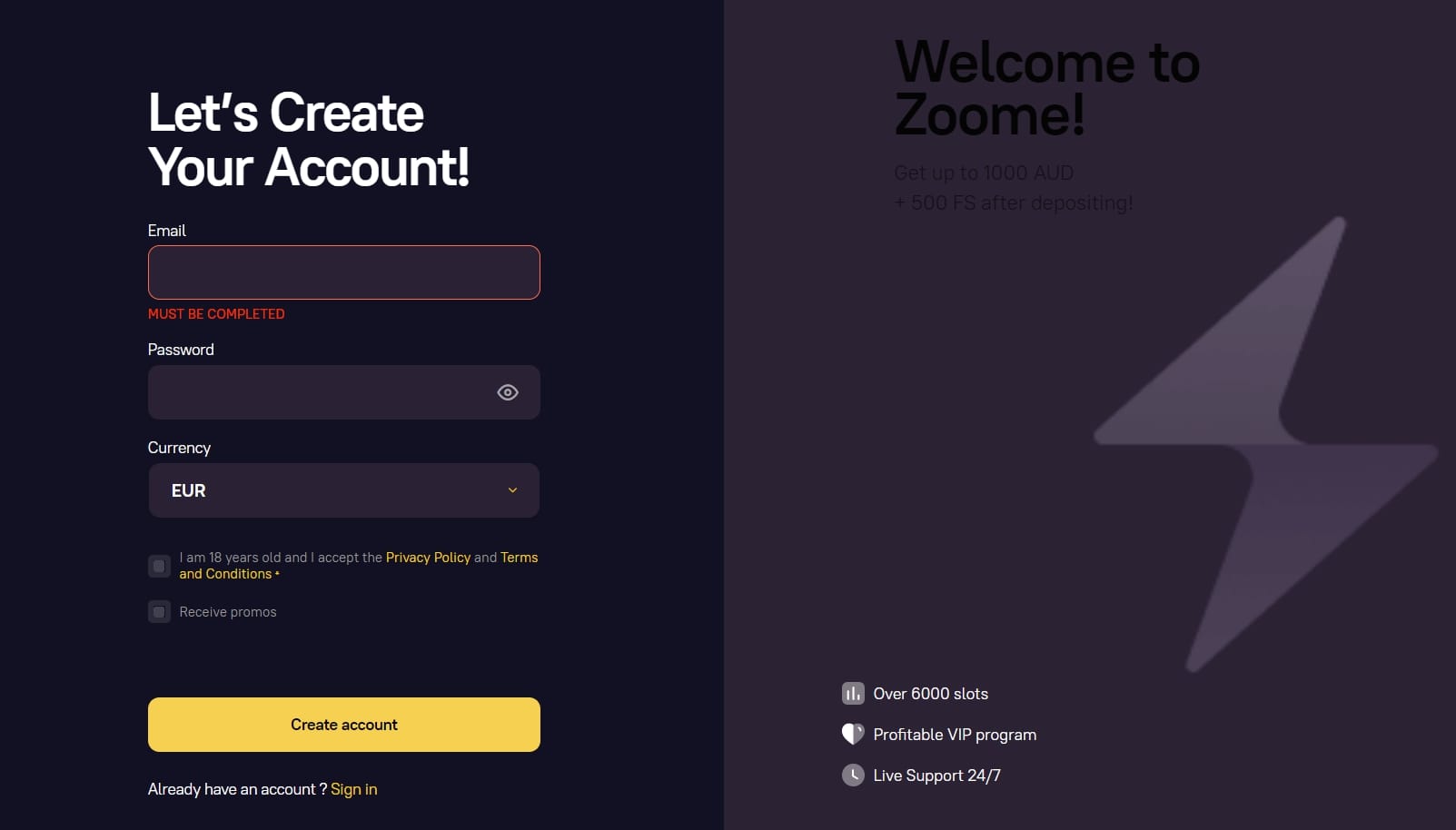 Zoome Online Casino_Create an account